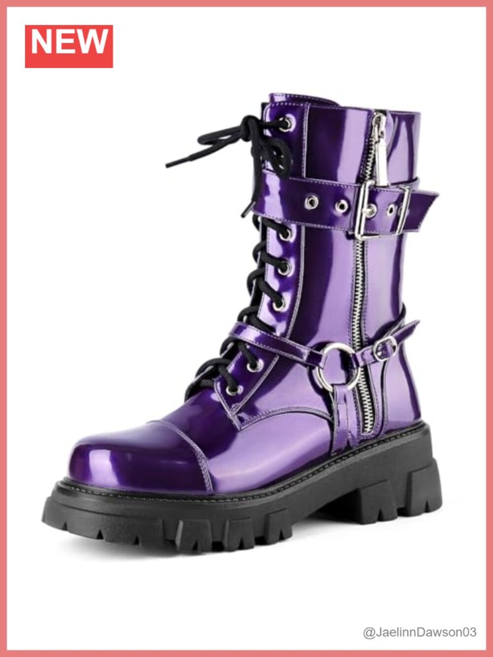 Women Chunky Combat Moto Boots Side Zip Mid Calf Lug Sole Goth Steampunk